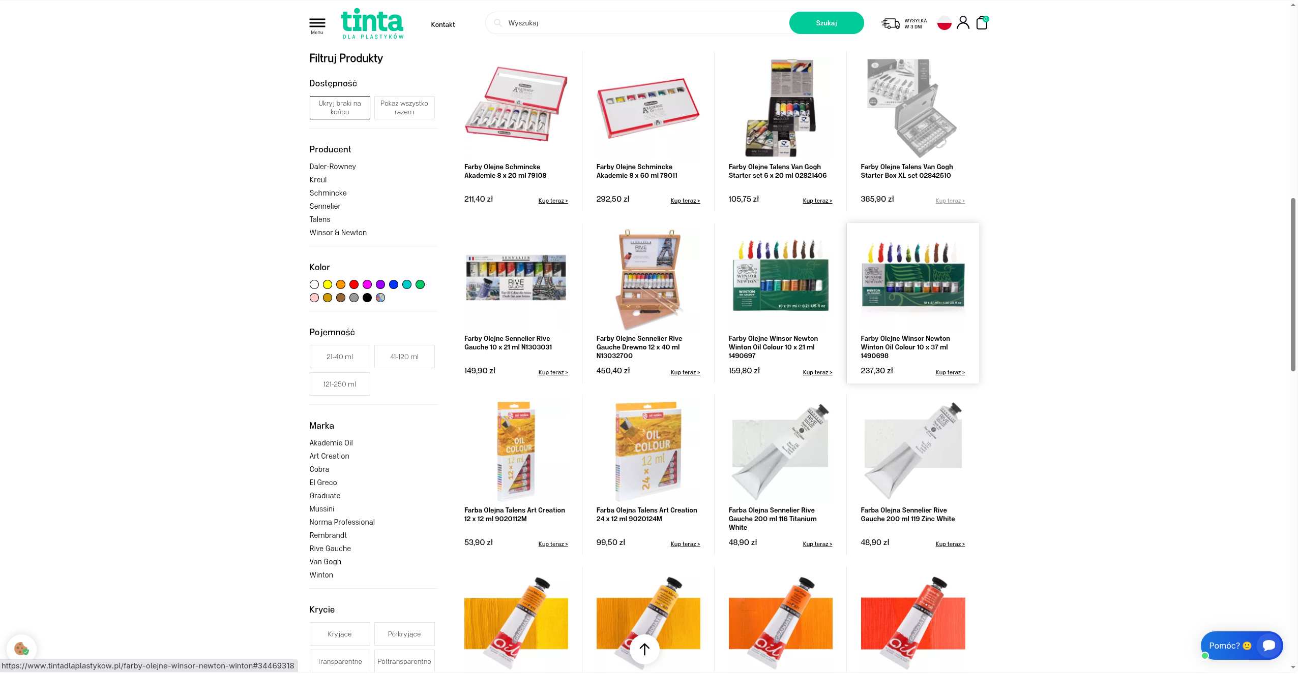 Katalog produktów — Tinta Dla Plastyków