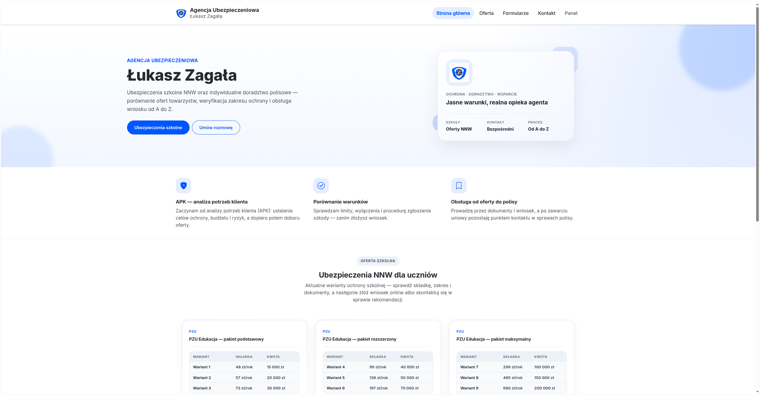 Katalog ofert NNW szkolnych — Zagala